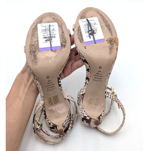 Schutz Aurora Snake-Embossed Stiletto Heel Sandals Women’s Size US7.5B EU38 - Picture 8 of 12